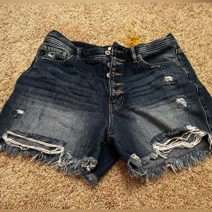 KanCan Dark Blue Button Up Denim Shorts